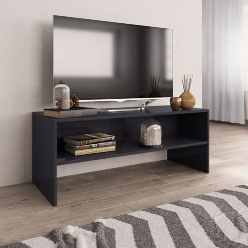 Homgoday Mobile Porta TV Grigio Lucido 100x40x40 cm in Legno Multistrato, Tavolino per TV, Mobiletto Basso da Salotto Industriale, Supporto TV Soggiorno