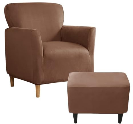 LHTCCSHL Sessel und Ottoman Schonbezug-Set, Stretch Samt Kleiner Sofabezug Bankett Sesselbezüge und Ottoman Schonbezug für das Wohnzimmer(Coffee)
