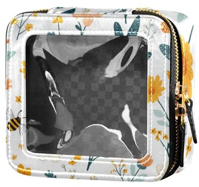 Yuiboo Transparente Mini-Make-up-Tasche, bunte Blumen, niedlich, weiß, Kulturbeutel mit Reißverschluss, Nagellack-Organizer-Tasche für Reisen, Bunte Blumen, niedlich, weiß 544, 5.1 x 4.7 x 2.2, Art