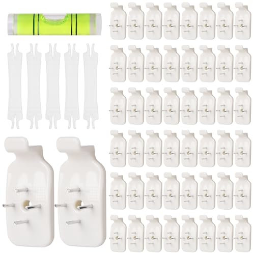 50 Pezzi Ganci per Quadri Muro, Ganci da Parete Senza Tracce con 5 Guide per Ganci e 1 Livellatore per Cornici, Ganci Invisibili Del Muro Delle Viti Del Chiodo per Appendere Quadri