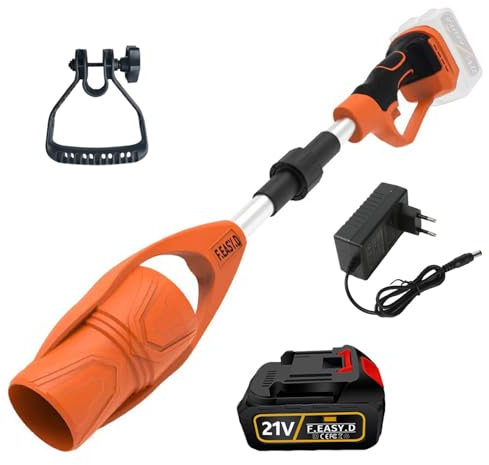 Akku Laubbläser, 21V Faltbarer Laubbläser Akku, Elektrischer Laubbläser 16500 U/min, Blasgeschwindigkeit 240 km/h, Ideal für Haus, Garten, Gewerbe (Orange mit 1 Akku)