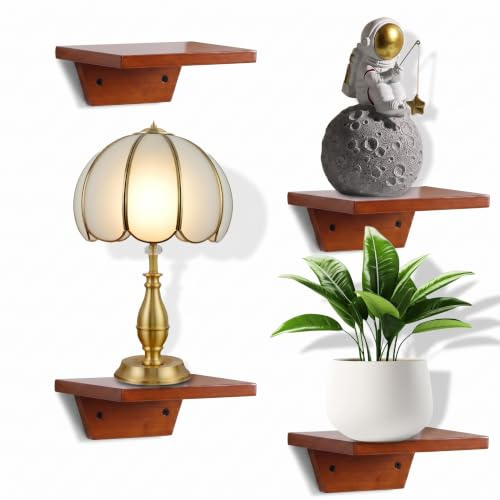 NIUBEST Kleine Wandregale,trapezförmige Schwimmregale im 4er Set,Mini-Holzregale für Pflanzen,Display,Aufbewahrung und Dekoration,stilvoll für Wohnzimmer,Schlafzimmer,Küche (Nussbaum)