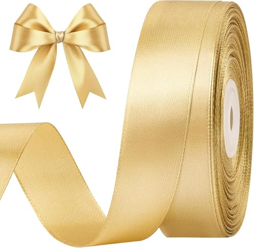 22M Ribbon for Gift Wrapping,20mm Wide Champagne Gold Ribbon, Thick Fabric Gift Wrap Ribbons for Crafting,Halloween & Christmas,Wedding & Valentine's Day Decoration