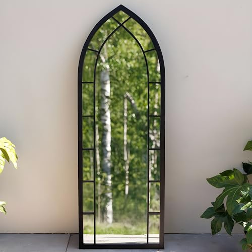 Primrose Pointed Arch Garden Mirror with Metal Frame Glass Window Illusion 170cm
