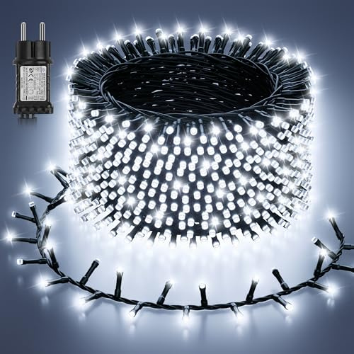 Luci Albero di Natale, 20M 1000LEDs Luci Natale Esterno Interno 8 Modalità con Funzione Memoria, Impermeabile LED Luci di Natale Esterno per Giardino Balcone Soggiorno Festa Decorazioni,Bianco Freddo