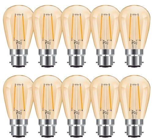 ProCrus B22 LED Glühbirne,S14 Vintage 2W Bajonett Glühbirnen,2700K Warmweiß Leuchtmittel,170 Lumen Ersetzt 15 Watt,Retro LED Filament Glühbirne,für Lichterkette Ersatzbirne,Amber,10 Stück