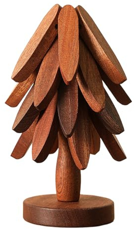 Wooden Tree Trivet Set: 4 Natural Tree Trivets For Hot Dishes, Wooden Stand For Kitchen Counter, Christmas Trees Coasters, Oldable Heat Resist-ant Pads, Non-slip Holder Placemat For Hot Pots And Pans