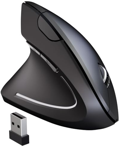 MICOGIMI Mouse per mancini, mouse ergonomico per mancini, mouse verticale wireless USB 2.4G, DPI regolabile (800/1200/1600), 6 pulsanti per PC, Mac, laptop, Windows, desktop - nero
