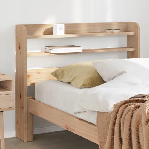Ziaphsol Kopfteil mit Ablagen 100 cm Massivholz Kiefer, freistehend, Robustes Bett Kopfteil, platzsparende Kopfstütze, natürliches Holzdesign