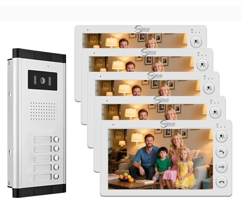 Kabelgebundenes Video-Türsprechanlagensystem für Wohnungen, 2-12 Einheiten,7-Zoll-Monitor, Video-Türsprechanlagen-Set,Video-Türklingel für den Innen- und Außenbereich,2-Wege-Audio (Für 5 Familien)