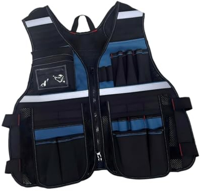 perfk Gilet porte-outils pour électricien, charpentier, plombier et technicien, Bleu et Noir
