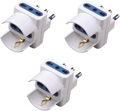 Set 3 pezzi - Adattatore Presa Tripla Spina 16A Doppia Bipasso 10A 16A Frontale Protetta 1500W - Bianco