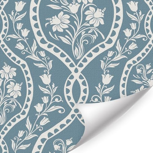 TOARTi Flower Wallpaper Blue Gray Boho Peel and Stick Wall Decor 44x300cm