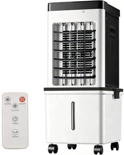 Portable Air Cooler Fan,Air Conditioner Fan with 15L Water Tank & 2 Ice Packs & Remote,3 Speeds Evaporative Air Cooling Wide 120° Oscillation & 7.5H Timer,Quiet Air Cooler Fan for Home Office (Black)