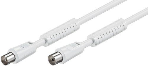 Goobay 27468 Antennenkabel mit Ferrite, Vernickelte Koax-Stecker auf Koax-Buchse, Koaxialkabel geeignet für TV, HDTV, Radio, DVB-T2, DVB-S, DVB-S2, DVB-C, 2-fach geschirmt, 80 dB, 75 Ohm, 2,5m, weiß