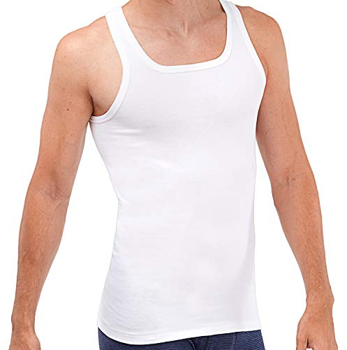 Herren Unterhemd 5er Pack I Basic Tank Top aus 100% Baumwolle ohne Seitennähte I Herren Achselhemd in Feinripp Qualität I Weiß I Größe 5 (M) bis 8 (XXL)
