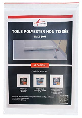 Armature étanchéité, fissures, toile de renfort, réparation tuile, ardoise, faîtage, rive chenaux, acrotère, solin, chenaux, gouttière : Arcatissu - 1 m x 50 m - ARCANE INDUSTRIES