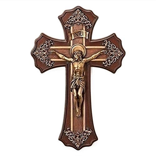 Roman römischen 26 cm Viktorianischer Stil Eiche und Antik Gold Finish Kruzifix Wandkreuz Kreuz