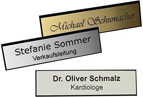 Schmalz® Kunststoff Namensschild mit facettiertem Rand incl. Gravur Magnet silberfarbig, goldfarbig oder weiss graviert Namensschilder mit Facette Magnet (silber, 75 x 20 mm)