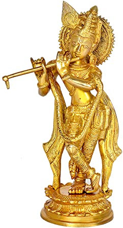 AONA Murlidhar Krishna Statue, Messing, Höhe 28 cm, goldfarben