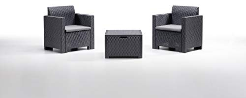 BICA Gartenmöbel Set Nebraska Terrasse, Lounge 2 Plätze, Graphit, Rattan Design, 155x150x79 cm