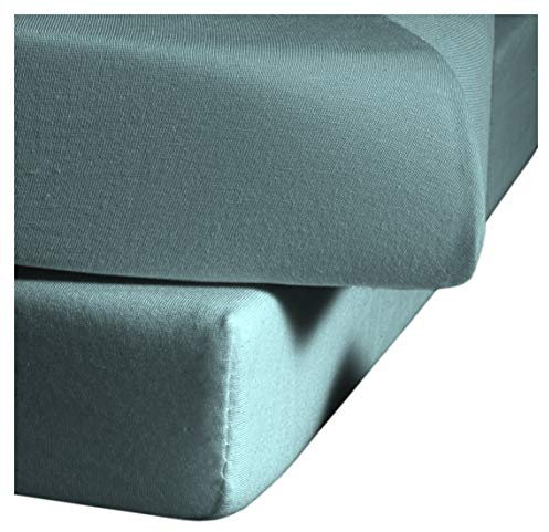 fleuresse Jenny C klassisches Jersey-Spannlaken, 100% Baumwolle, mit praktischem Rundumgummi, Fb. Aqua, Größe 200 x 200 cm, auch passend für 180/190 x 200