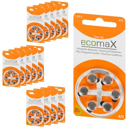 ecomaX HÖRGERÄTE Batterie Typ 13 PR48 ORANGE A13 Batterie (90)