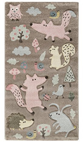 Wecon Home Sigikid I Moderner Kurzflor Kinderteppich, Kinderzimmer für Mädchen & Jungen I Forest I SK-21965-070 I Taupe Sand Braun meliert I (80 x 150 cm)