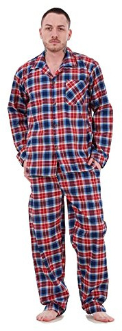 Malay Mens Pyjama Set Yarn Dyed Woven Check Cotton Blend Loungewear Big Size (UK, Alpha, M, Regular, Regular, Red)