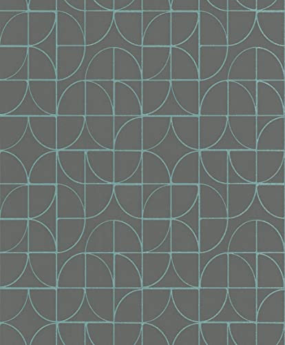 Rasch Symmetry Curve Grey & Duck Egg Geometric Wallpaper 310122