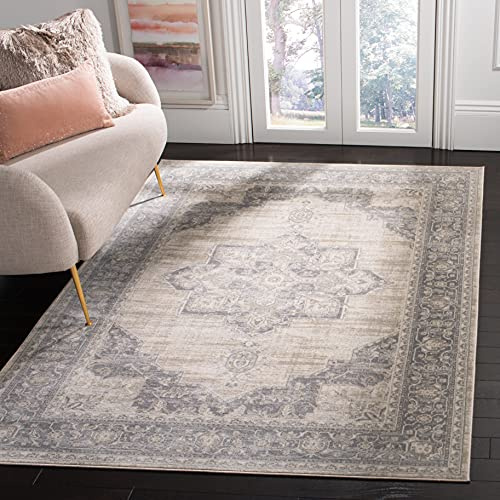 SAFAVIEH Traditionell Teppich für Wohnzimmer, Esszimmer, Schlafzimmer - Brentwood Collection, Kurzer Flor, Creme und Grau, 75 x 120 cm