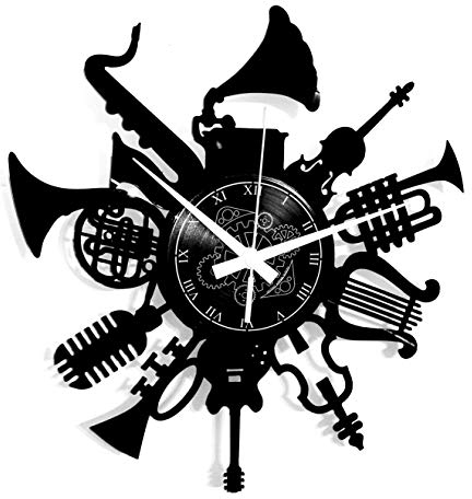 | Wanduhr | Musikgruppe | Drums | Schlagzeuger | Rock | Rockmusikliebhaber Band | Gitarre Geschenkidee Musikinstrumente Jazz Pop, Schwarz-05