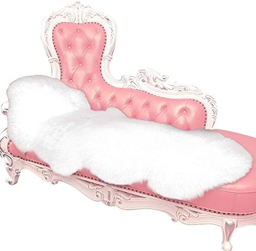 WOLTU Fellteppiche Schaffell, Kunstfell Lammfellimitat Teppich flauschig, 180 x 60cm Weiß, Longhair Fell Optik, Dekofell für Stühle, Couch, Sofa Wohnzimmer Schlafzimmer, 1200g/㎡