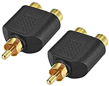 sourcing map RCA Male to 2 RCA Female Connector Stereo Audio Video Cable Adapter Splitter Black 2Pcs