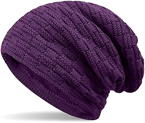 Hatstar Warme gefütterte Feinstrick Damen Beanie Herren Mütze | mit Flecht Muster und sehr weichem Fleece Innenfutter | Unisex Wintermütze weich & warm(12 | Lila)