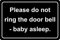 Please do not ring the doorbell Baby sleeping Sign - Self adhesive sticker 200mm x 150mm