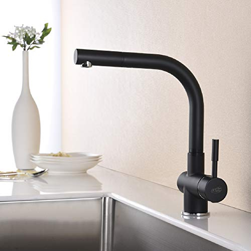 Hochwertige Bluewater LIRA Schwarz Matt Metallic Küchenarmatur mit Brause, Wasserhahn drehbar Armatur Spüle Mischbatterie Küche Einhebel Spültischarmatur Wasserhahn Küche Küchenarmatur ausziehbar