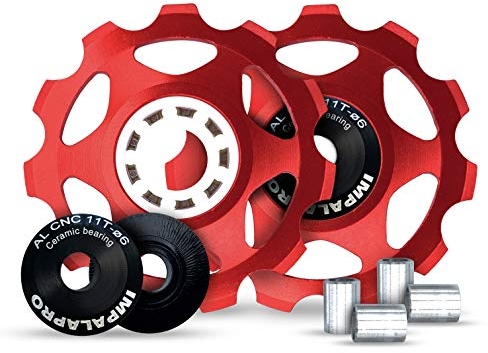 IMPALAPRO Bike 2 Stück Fahrradumwerfer Schaltröllchen 11T Aluminium CNC Schaltröllchen Keramiklager - Fahrrad Schaltwerk Riemenscheibe - Shimano Schaltwerkröllchen - Fahrrad schaltwerk 7 Fach (Rot)