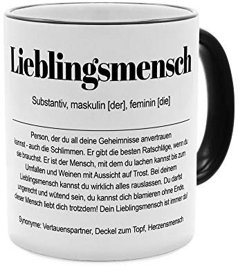 printplanet Tasse mit Definition Lieblingsmensch - Tasse mit Spruch, Wörterbuchtasse, Geschenktasse, witzig, Kaffeebecher, Becher, Kaffeetasse - Farbe Weiß/Schwarz