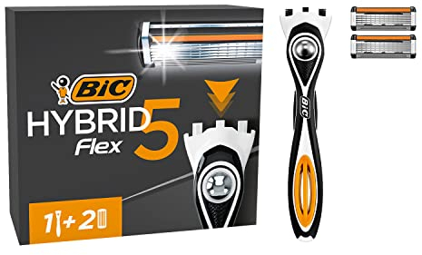 BIC Hybrid 5 Flex Rasierer Herren, Nassrasierer mit 2 Wechselklingen mit je 5 Klingen, mit Aloe Vera und Vitamin E, mit Präzisionstrimmer