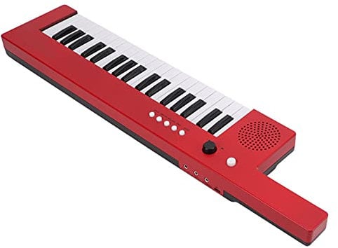 37 Key Keyboard Piano with Microphone ,Slimline and Super compact Portable Guitar Electronic Organ Mini Keytar Beginners Education Musical Instrument(BF 3755 red)