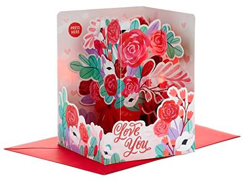 Hallmark Carte de Saint-Valentin, 3D et pop up, bouquet de fleurs, carte musicale, carte de Saint-Valentin pour elle, rose