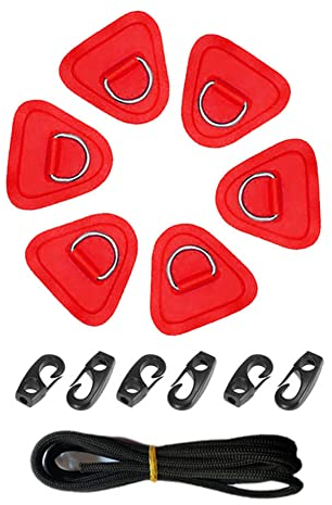 6 Stück D-Ring Pad Patch, MoreChioce D-Ring Befestigung Pad Boot Deck Befestigung Ausrüstung Kit Befestigungshaken Boot Deck Befestigung Kit für Boot Kajak SUP Kanu Schlauchboote,Rot