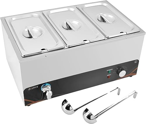 DULNICE 3 Pan Bain Marie Commercial Food Warmer Stainless Steel Food Warmer Buffet Server for Parties, Catering and Restaurants,Temperature Control 30-80°C 1500W