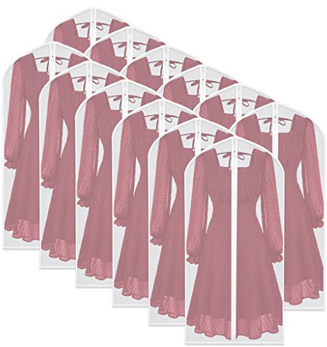 Garment Covers Bag 12 PCS Transparent Waterproof Dustproof Dresses Storage Bags for Wardrobe Storage Suit Cloth Cover Washable Clear Zipper Garment Bags for Long Dress Suits Gowns