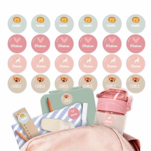 Gutmarkiert Runde Namensaufkleber für Kinder Theme - wasserfest 31x31mm | Personalisierbare Namensetiketten mit Namen und Motiv - langlebig - ideal für Schule - Kindergarten und Kita