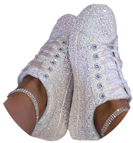 ticticlily Sneakers Damen Pailletten Flache Low Sneaker Atmungsaktiv Strass Glitzer Turnschuhe Outdoor Sportschuhe Laufschuhe