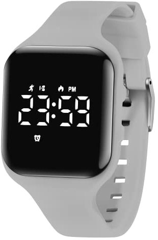 Reloj de pulsera digital con podómetro, vibración, alarma, distancia, cronómetro y ejercicio, resistente al agua, recargable, para actividades al aire libre, para niños y niños, 26-gris, Moderno