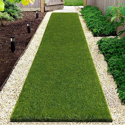 Ileading Realistischer Kunstrasen, Outdoor-Teppich, 60 x 244 cm, Kunstrasen, Rasen, weicher Kunstrasen, Teppich, langer Kunstgras, Rasenmatte für Hinterhof, Garten, Terrasse, Balkon, Rasen, Garage