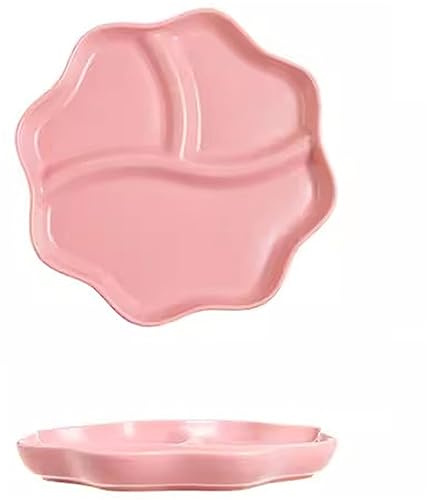 Large Ceramic Divided Plates for Adults, Dishwasher & Microwave Safe Plates, Heavy Duty Reusable Porcelain Compartment Plates - 1Pc (Color : Pink, Size : 10)